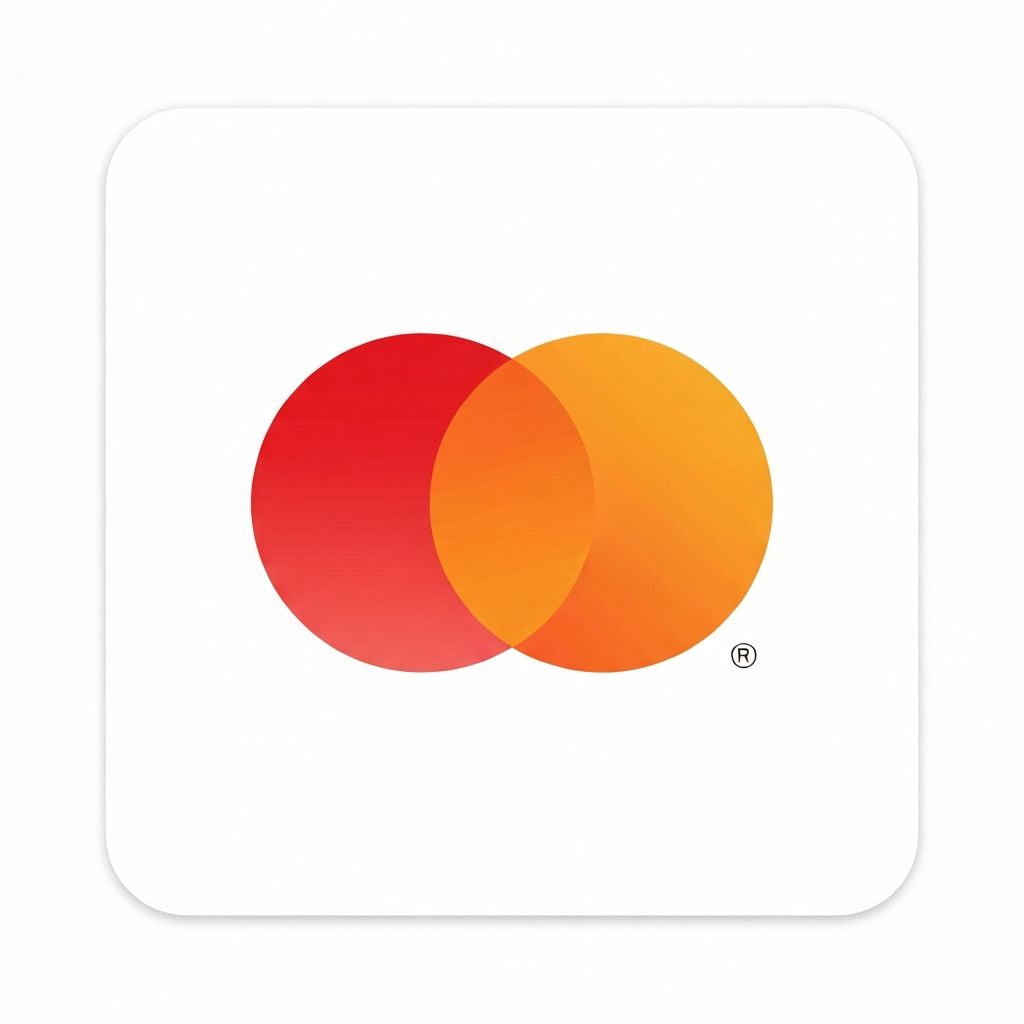 Logo de Mastercard con dos círculos superpuestos en rojo y naranja sobre fondo blanco, tarjeta de pago aceptada en casinos en línea