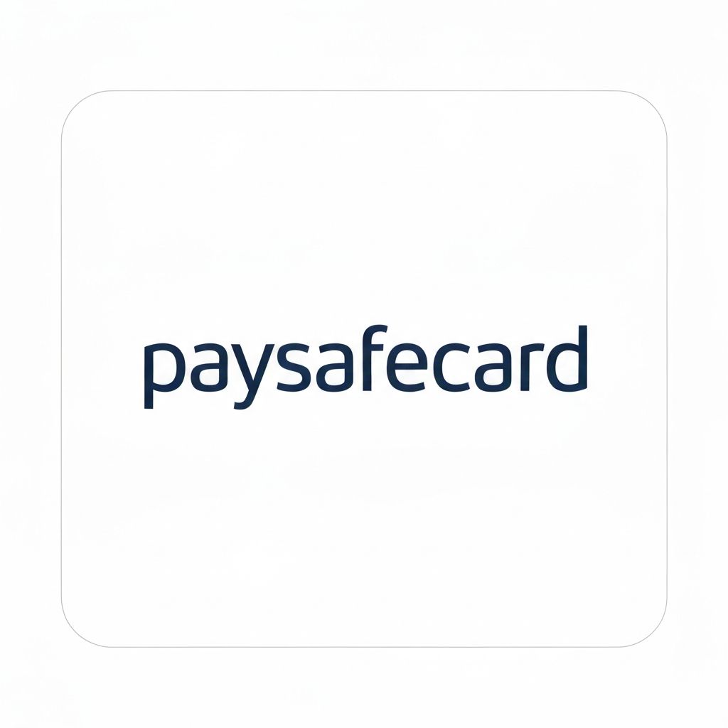 Logo de Paysafecard con texto azul marino en tipografía moderna sobre fondo blanco, tarjeta de prepago anónima para pagos en casinos