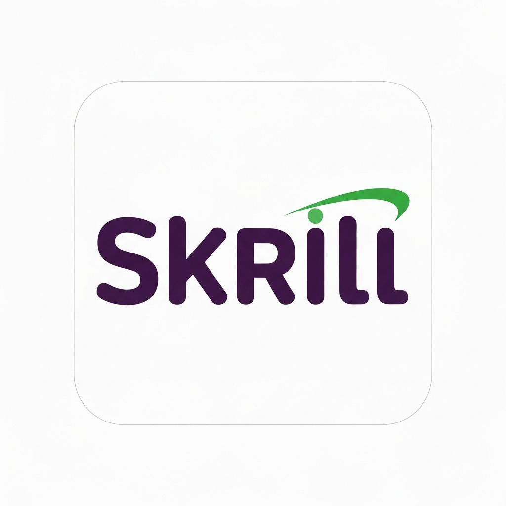 Logo de Skrill con texto morado oscuro y tipografía redondeada sobre fondo blanco, billetera digital para depósitos y retiros en casinos