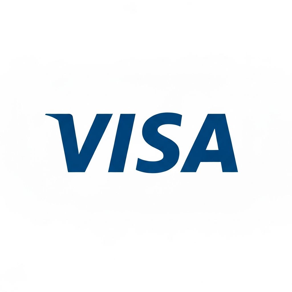 Logo de Visa con letras azules sobre fondo blanco, tarjeta de crédito y débito aceptada en casinos en línea de México